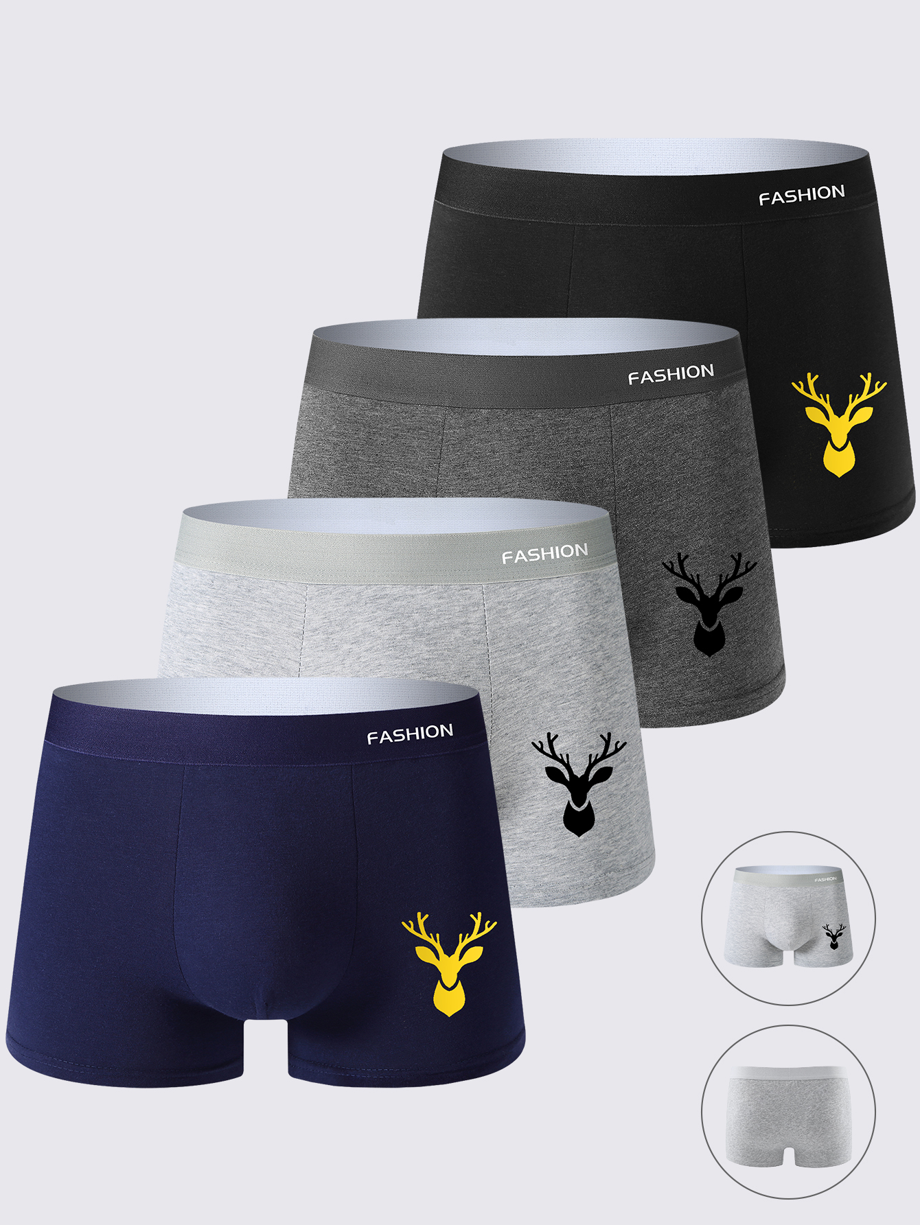 Multi Pack Underwear - 4-Pack Men's Boxer Briefs Simple Deer