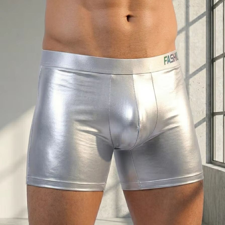 Long Leg Trunk Men - Men's Shiny Glossy Ice Silk Long