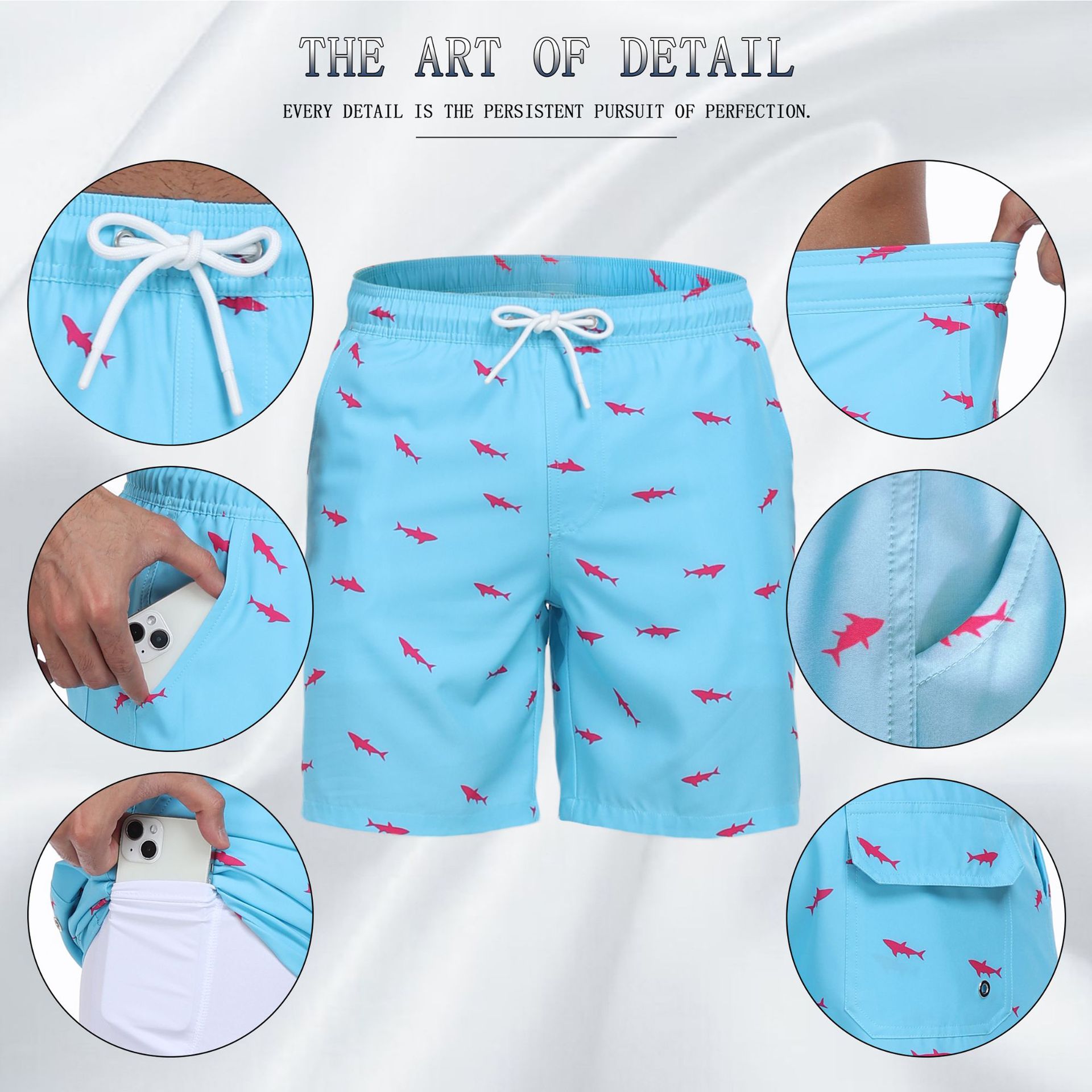 Mens Shark Pattern 2 in 1 Boar - Long Leg Trunk Men 리뷰 및 가격