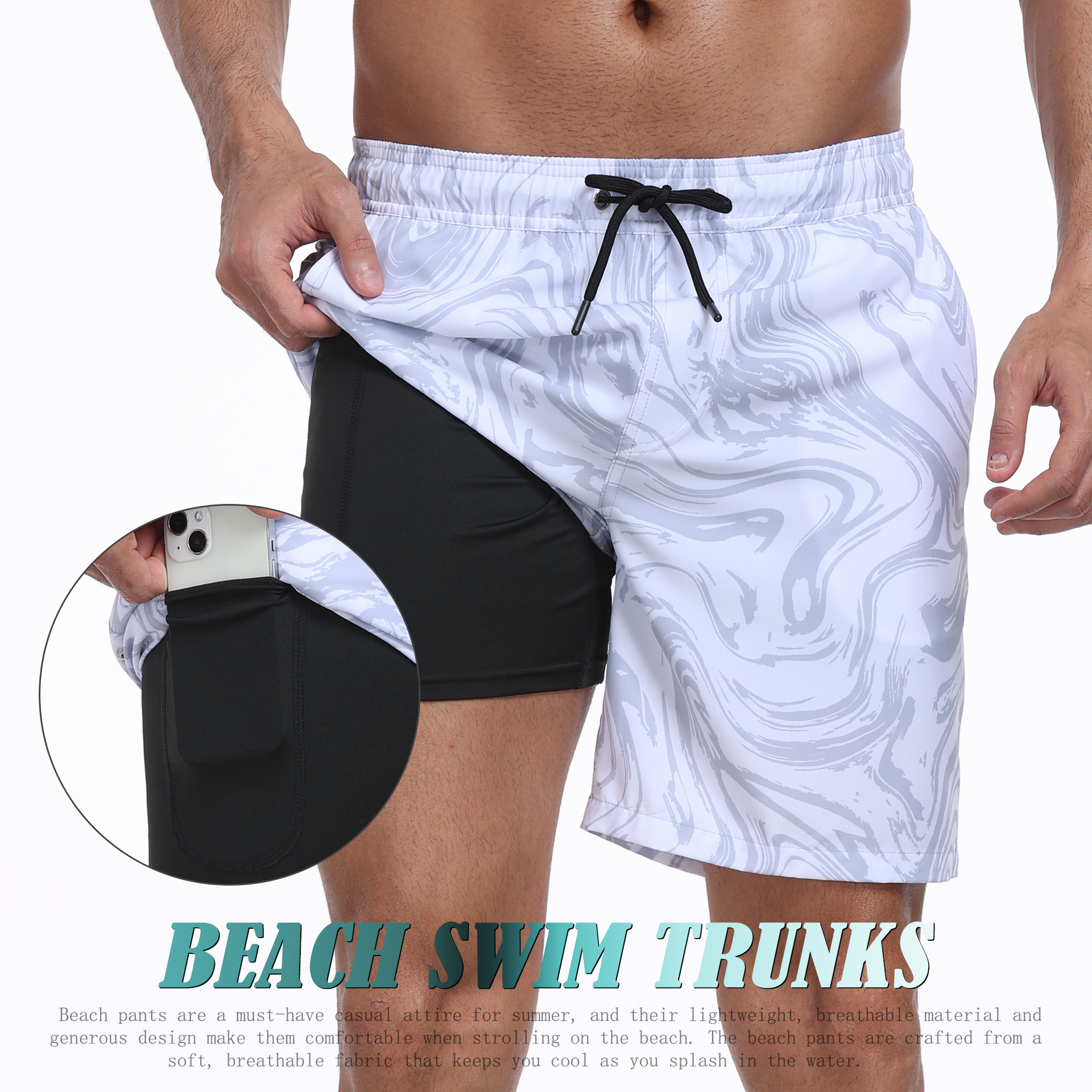 Mens Shark Pattern 2 in 1 Boar - Long Leg Trunk Men 리뷰 및 가격