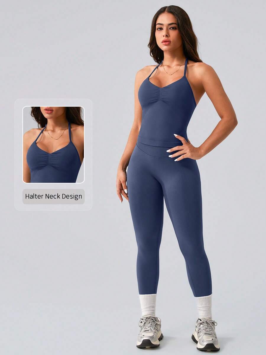 Womens Halter Neck Yoga Set Ri - Tank Top Ribbed 리뷰 및 가격