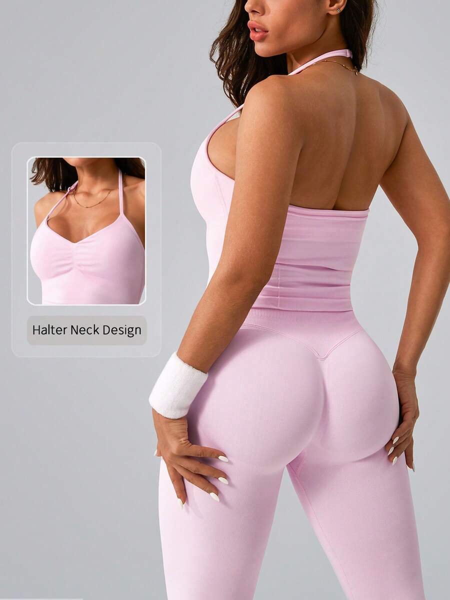 Womens Halter Neck Yoga Set Ri - Tank Top Ribbed 리뷰 및 가격