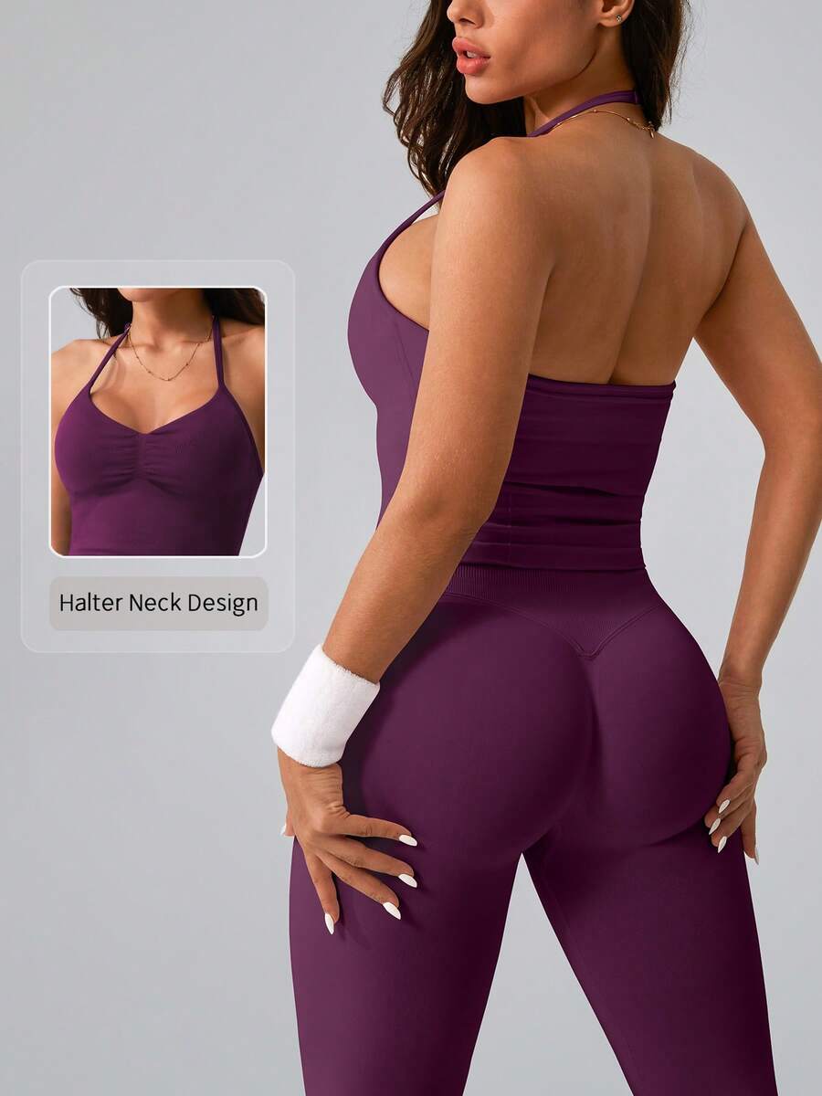 Womens Halter Neck Yoga Set Ri - Tank Top Ribbed 리뷰 및 가격