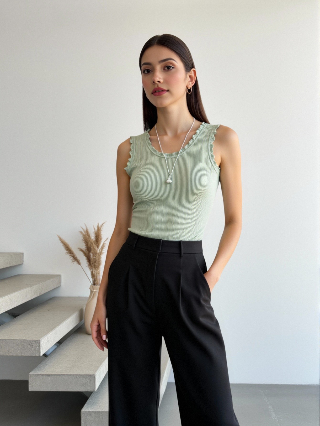 Women's Sleeveless Lace Trim R - Tank Top Ribbed 리뷰 및 가격