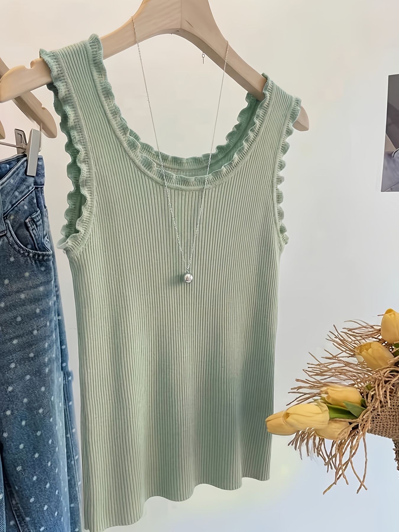 Women's Sleeveless Lace Trim R - Tank Top Ribbed 리뷰 및 가격