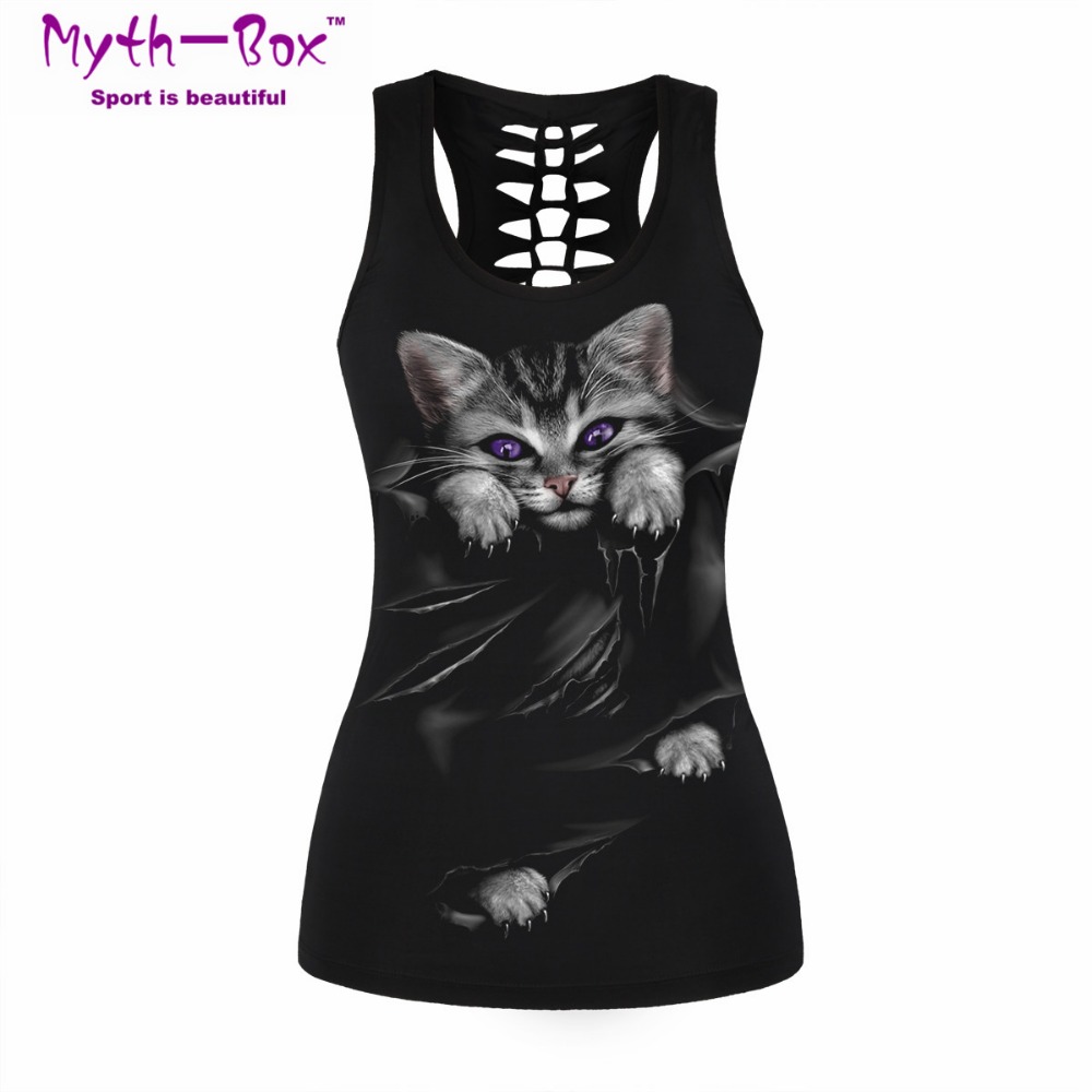 Women Sport Vest Bad Cat Print - Sleeveless Undershirt 리뷰 및 가격