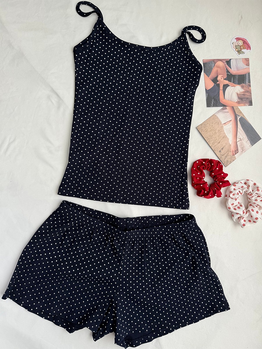 Navy Dot Ribbed Shorts Sets Wo - Tank Top Ribbed 리뷰 및 가격