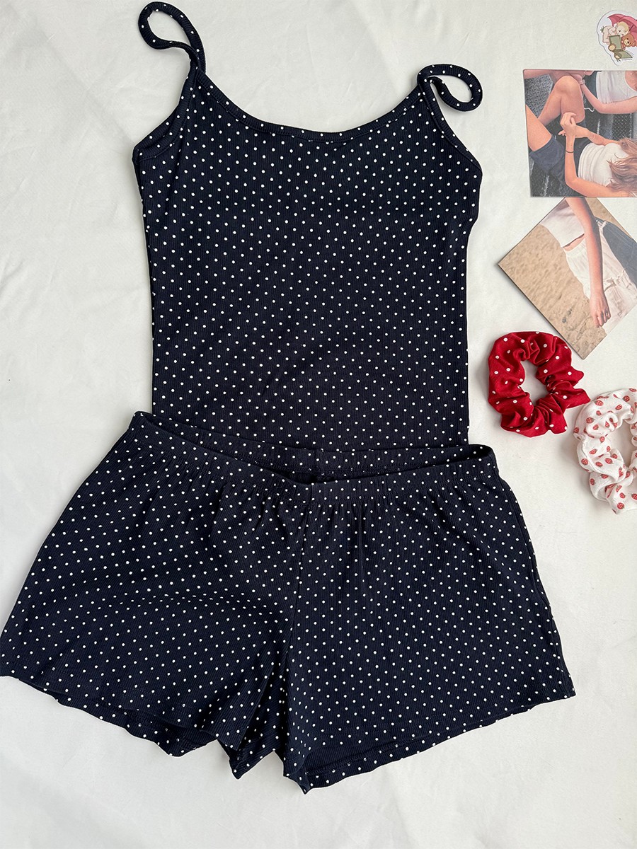 Navy Dot Ribbed Shorts Sets Wo - Tank Top Ribbed 리뷰 및 가격